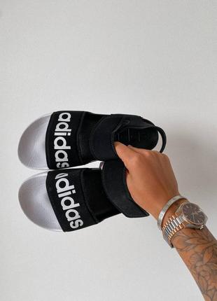 Adidas adelitte sandals slippers black женские замшевые чёрные сандали адидас чорні жіночі трендові сандалі3 фото