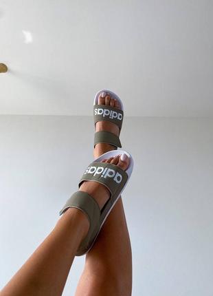 Adidas adelitte sandals olive slippers женские оливковые сандали жіночі оливкові сандалі адідас6 фото