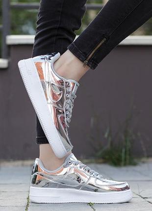 Nike air force 1 sp liquid metal silver жіночі блискучі сріблясті кросівки найк жіночі модні сріблясті срібні блискучі кросівки1 фото