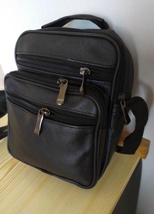 Кожаная мужская сумка портфель борсетка из натуральной мягкой кожи 23х18х10 через плечо 3 в 1