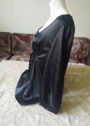 Черная блуза из шелка,шелк,шелковая блузка, блуза с бантом, черная блуза шелк,блуза на завязках,2 фото
