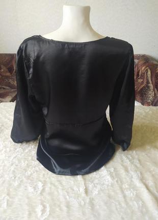 Черная блуза из шелка,шелк,шелковая блузка, блуза с бантом, черная блуза шелк,блуза на завязках,3 фото