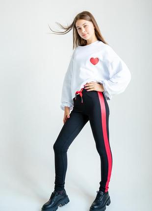 Лосіни чорні трикотажні вставки еко-шкіра на дівчинку підлітка зростання 140-176