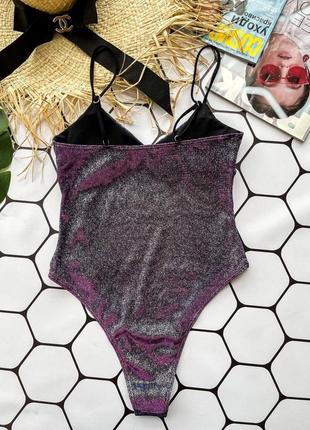 Трендовый сдельный купальник хамелеон на хлопковой подкладке фиолетового цвета4 фото