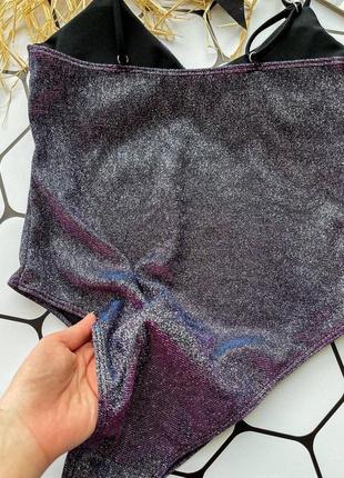 Трендовый сдельный купальник хамелеон на хлопковой подкладке фиолетового цвета3 фото