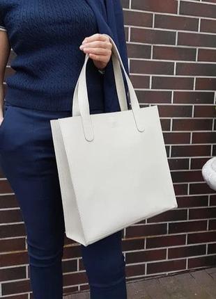 Сумка-шоппер женская кожаная, слоновая кость 16551 фото