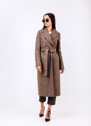 Демисезонное качественное длинное шерстяное пальто д 327 беж, р 40-56