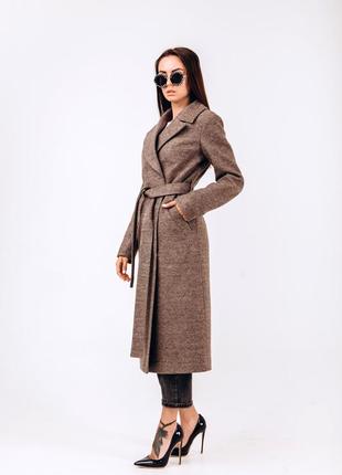Демисезонное качественное длинное шерстяное пальто д 327 беж, р 40-563 фото