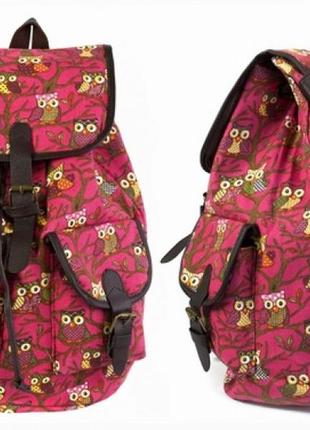 Рюкзак холщовый pattern совушки розовый1 фото