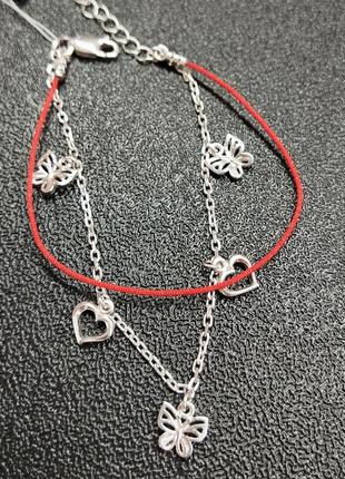Браслет оберег серебро с красной нитью арт 970223356