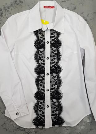 Біла підліткова блуза з мереживом4 фото