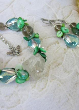 Браслет и серьги из камней и керамики " родниковый перезвон"
