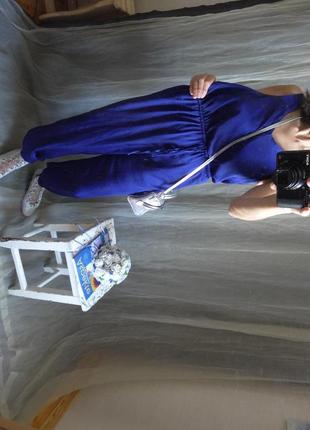 Сатиновий синій комбінезон жіночий брючний2 фото