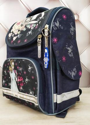 Рюкзак школьный каркасный для девочки с фонариками bagland, серый с девочкой 12 л.7 фото