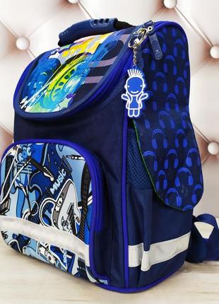 Рюкзак школьный каркасный для мальчика с фонариками синий с абстрактным рисунком bagland 12 л.8 фото