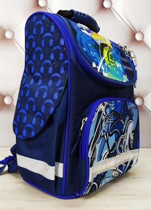 Рюкзак школьный каркасный для мальчика с фонариками синий с абстрактным рисунком bagland 12 л.2 фото