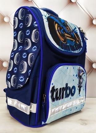 Рюкзак школьный каркасный для мальчика с фонариками синий с голубым bagland 12 л.2 фото