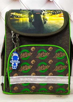 Рюкзак школьный каркасный для мальчика с фонариками bagland, цвета хаки, 12 л.