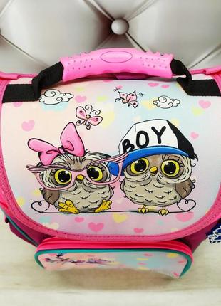 Рюкзак школьный каркасный для девочки с фонариками bagland, малинового цвета с совами, 12 л.8 фото