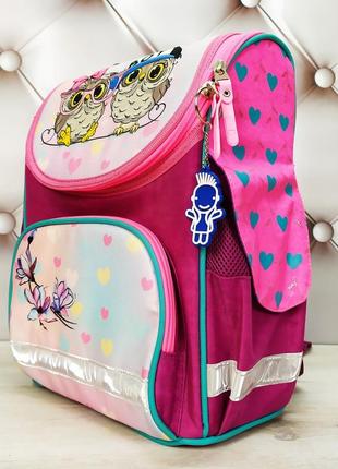 Рюкзак школьный каркасный для девочки с фонариками bagland, малинового цвета с совами, 12 л.3 фото