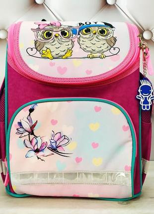 Рюкзак школьный каркасный для девочки с фонариками bagland, малинового цвета с совами, 12 л.7 фото