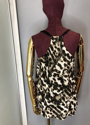 Guess шифоновый топ майка блузка с рюшами леопардовый принт животный анималистический owens8 фото