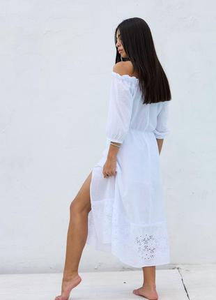 🌅хлопковое платье миди белое приталенное с вышивкой2 фото