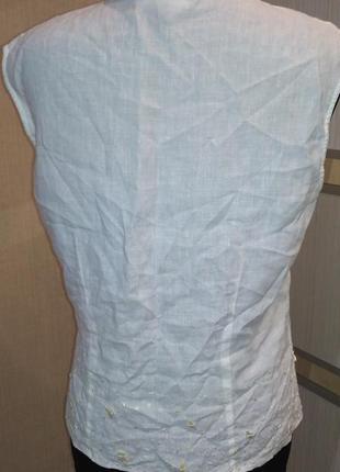 Блузка белая на пуговицах из льна3 фото