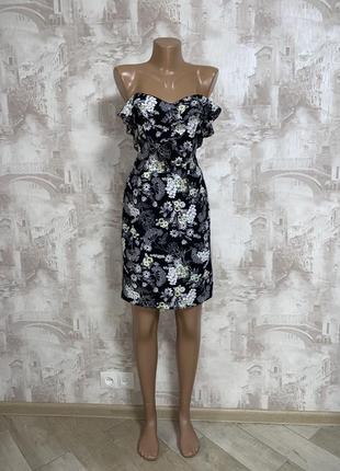 Чёрная летнее мини платье,бюстье, цветочный принт,воланы(4)2 фото