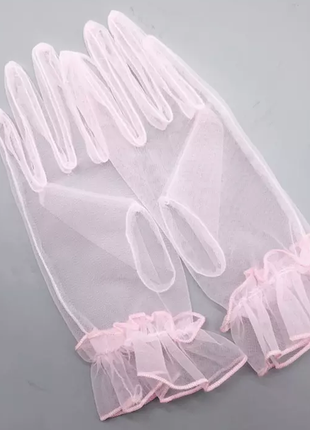 Перчатки нежно розовые короткие, прозрачные. очень женственно2 фото
