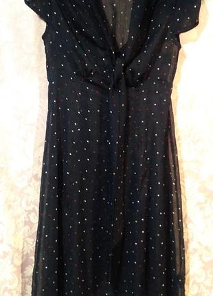 Плаття чорне в кольоровий горох без чохла прозоре із вузеньких пояском