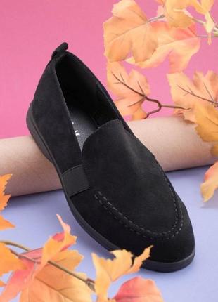 Стильні чорні замшеві туфлі, балетки лофери низький хід без каблука5 фото