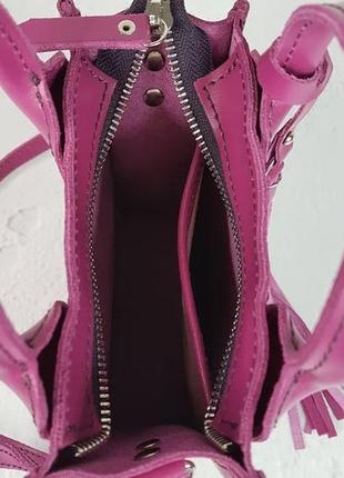 Сумка-крос боді жіноча шкіряна, фуксія перли 16605 фото