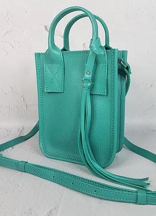 Сумка-кросс боди женская кожаная, бирюзовая рептилия 1660