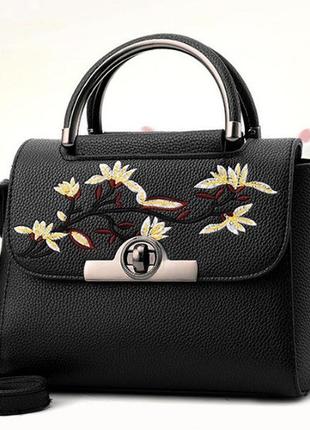 Женская мини сумочка клатч через плечо с вышивкой, маленькая сумка с цветочками
