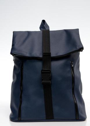 Синий брендовый женский вместительный рюкзак для ноутбука экокожа6 фото