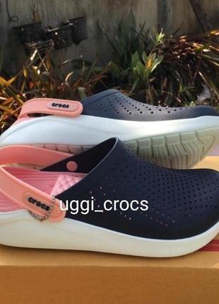 Жіночі шльопанці крокс крокси лайтрайд crocs literide navy/melon