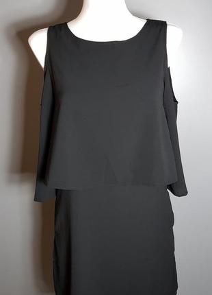 Платье черное короткое с открытыми плечами рукав широкий 3/4 mango