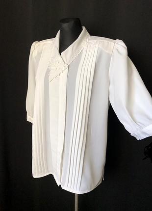 Винтаж белая блузка воротник асимметрия ришелье полиэстер этно бохо ретро 80е 90е