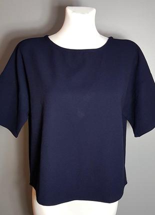 Футболка плотная кофта с коротким рукавом с вырезом на спине свободная темно синяя mango