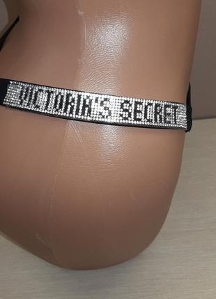 Чёрные трусики стринги со стразами с камешками с камушками в стиле victoria's secret