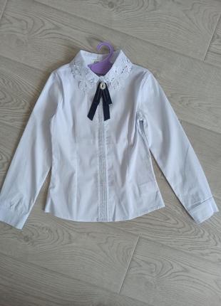 Белая блуза рубашка для девочки 140, 146, 152, 158