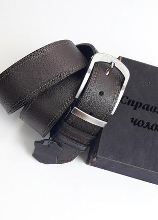 Ремень мужественный кожаный коричневый двусторонный / ремень пояс мужской кожа двусторонний