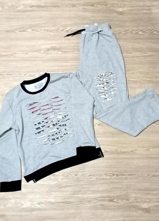 Сірий спортивний костюм світшот штани з перлами туреччина