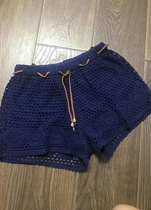 Вязанные шорты темно синие