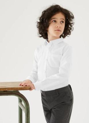 Брендовая классическая хлопковая рубашка для мальчика slim fit marks&spencer белая біла4 фото