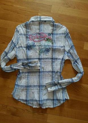 Стильная клетчатая рубашка last girl с вышивкой можно в школу 14-16 лет