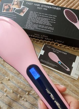 Чудовий гребінець-вирівнювач для волосся fast hair straightener hqt-906, кольору pink2 фото