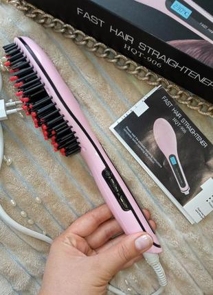 Чудовий гребінець-вирівнювач для волосся fast hair straightener hqt-906, кольору pink1 фото