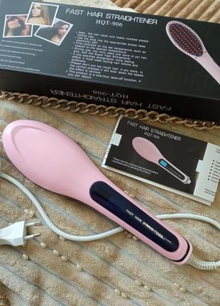 Чудовий гребінець-вирівнювач для волосся fast hair straightener hqt-906, кольору pink4 фото